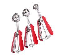 Vistreck Juego de Cucharas para Helado de Acero Inoxidable 3 Piezas - Excavadora Galletas, Frutas y Sandías sin Esfuerzo (Rojo)