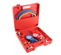 Vistreck Juego de Manómetros para R134a con Mangueras de 1.5 M para Aire | Cuerpo de metal, mangueras rojas, azules y amarillas, mantenimiento del de aire acondicionado del automóvil, incluye