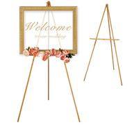 VISWIN 160 cm Caballete Dorado para Boda, Caballete de Madera Ajustable para Cartel, Póster, Cuadro y Foto, Caballete Pintura Ajustable