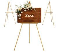 VISWIN 3Piezas Caballete Dorado para Boda, Caballete de Madera Ajustable para Cartel, Póster, Cuadro y Foto, Caballete Pintura Ajustable