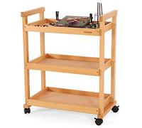 VISWIN 93 cm H Carro Organizador de 3 Niveles, Carro Rodante de Madera de Haya Maciza con Ruedas, Carro Organizador Multifuncional de Materiales de Arte, Carro para Estudio, Aula, Cocina