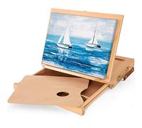 VISWIN Caballete de Sobremesa con Cajón y Paleta 26 W X 33 cm L, Caja de Dibujo de Sobremesa Ajustable, Caja de Pintura de Madera de Haya Maciza para Principiantes, Estudiantes, Acomoda Lienzos