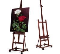 VISWIN Caballete extendido en H de madera, grande, ajustable, de madera de haya con 4 ruedas y estante, caballete de estudio estable para adultos, artistas, pintores, lienzos