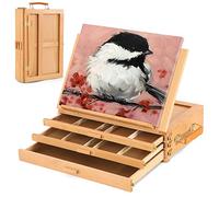 VISWIN Caballete Grande Ajustable con 3 Cajones, Caballete de Mesa de Madera de Haya, Caballete de Sobremesa Portátil de Madera para Artista, Caballete de Mesa para Pintar para Adulto, Artista