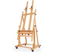 VISWIN Caballete Pintura en H Grande de Doble Mástil, Inclinable a Horizontal, Caballete Pintar Profesional Ajustable de Madera de Haya con 4 Ruedas & Bandeja para Adultos, Artistas, Pintor, Estudio