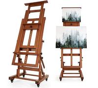 VISWIN Caballete Pintura en H Grande para Doble Lienzo, Inclinable a Horizontal, Caballete Pintar Ajustable y Móvil de Madera de Haya con Bandeja, Caballete de Estudio para Adultos, Artistas, Pintor