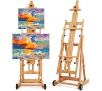 VISWIN Caballete Pintura en H para Doble Lienzo, Inclinable a Horizontal, Caballete Pintar Ajustable y Móvil de Madera de Haya, Caballete de Estudio para Adultos, Artistas, Pintor, Estudiantes