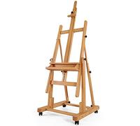 VISWIN Caballete Pintura en H Profesional Grande, Inclinable a Horizontal, Caballete Pintar Ajustable de Madera de Haya con Bandeja & Ruedas, Caballete de Estudio para Adultos, Artistas, Pintor