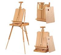VISWIN Caballetes de Estilo Francés, Sostiene Lienzos de hasta 86 cm, Caballete Portátil de Madera de Haya para Estudio y Caja de Bocetos de Campo con Instrumento de Nivel y Pata de Escala