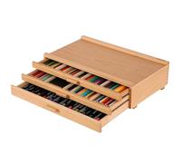 VISWIN Caja de Madera de 3 Cajones con Separadores Extraíbles, Caja de Madera de Haya de Primera Calidad, Caja Organizadora Portátil para Pinturas, Bolígrafos, Pinceles y Materiales de Arte