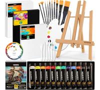VISWIN Kit de Pintura Acrílica 51 Piezas con Caballete de Mesa, Set Completo Profesional con 12 Acrílicos, Lienzos, Pinceles y Bloc, Regalo Ideal para Adultos, Artistas, Niños