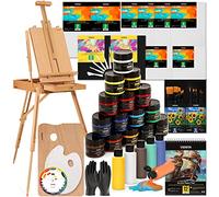 VISWIN Kit de Pintura Acrílica de Lujo, Juego de Pintura de Artista con Caballete Francés, Pinturas Acrílicas, Pinturas de vertido, Pinceles Premium, Lienzo Estirado para Adultos, Artistas