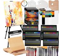 VISWIN Kit de Pintura Todo-en-Uno con Caballete de Aluminio y Haya, Set Profesional con 96 Acrílicos, Acuarelas y Óleos, Lienzos, Kit Completo para Adultos, Artistas, Niños