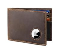VISWORLD Cartera para hombre con soporte para Airtag, cartera plegable de cuero de grano completo para Apple Air Tag (1ª y 2ª generación), cartera delgada para hombres con bloqueo RFID, 11 ranuras