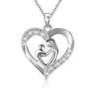 Visxcnu 1 Pieza Collar Corazón para Mujer Plata Colgante Madre e Hijo Regalo Día de la Madre Collar Amor de Mamá Joyas para Mujer Hija Cadena 45+5cm