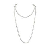 Visxcnu 1920s Collar de Perlas, Collar de Perlas Mujer de 150cm, Plata Collar Largo de Perlas de Imitación, Collar de Perlas Unisex, Collar de Perlas de Joyería para Mujer y Hombre