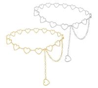 Visxcnu 2pcs Cinturón Mujer Dorado Ancho Con Cadena Elástica Hoja, Ajustable Metálico Para Boda Fiesta, Vestido, Jeans