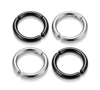 Visxcnu 4 Piezas Faux Piercing Set Pendientes Clip sin Agujero Acero Inoxidable Plata y Negro 12mm Pendientes de Presión Unisex Helix Septum Falso Joyería de Moda