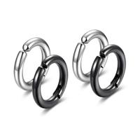 Visxcnu 4 Piezas Faux Piercing Set Pendientes Clip sin Agujero Acero Inoxidable Plata y Negro 16mm Aros Grandes de Presión para Hip-Hop Escenario Festival Fiesta Joyería Unisex
