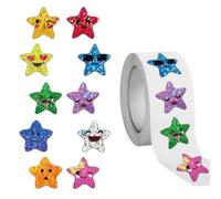 Visxcnu 500 Piezas Pegatinas de Estrella con Cara Brillantes de Colores 2,5cm Pegatinas de Recompensa para Niños Profesores Etiquetas de Motivación Decoración Sellado 1 Rollo