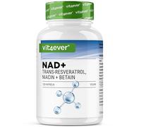 vit4ever Cápsulas NAD+ - 500mg de NAD+ (Nicotinamida Adenina Dinucleótido) + 250mg de Trans-Resveratrol 98% + 150mg de Niacina + 100mg de Betaína (TMG) - 120 Cápsulas Veganas - Suministro para 60 Días