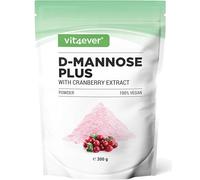 vit4ever D-Manosa en Polvo con Extracto de Arándano Rojo - 300 g - Vegano | 500 mg de Extracto de Arándano Rojo 25:1 con 30 mg de PACs - 120 Aplicaciones - Sin Aditivos - Alta dosis