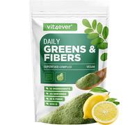vit4ever Daily Greens & Fiber - Polvo 600 g - 16 g de Fibra - Limón | 10 Superalimentos con Psyllium, Espirulina, Moringa, Hierba de Cebada, Inulina y Fibra de Acacia - Vegano