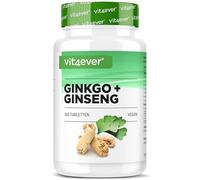 vit4ever Ginkgo + Ginseng - 365 Tabletas - Extracto Especial 50:1 | 60 mg de Ginkgo Biloba y 20 mg de Ginseng Coreano - 12 mg de Flavonglucósidos - 4 mg de Ginsenósidos - Vegano