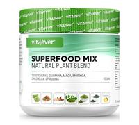 vit4ever Superfood Mix en Polvo - 420 g con 6 Superalimentos (Hierba de Cebada, Espirulina, Chlorella, Moringa, Maca y Guaraná) - con Sabor Natural a Limón