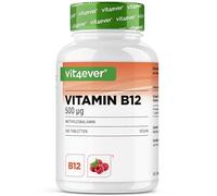 vit4ever Vitamina B12 Frambuesa - 365 Comprimidos para Chupar - Formato 12 Meses - Alta Dosificación - Premium: 500 mcg de Metilcobalamina Activa + 8,8 mg de Vitamina C por Comprimido - Vegano