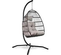 Vita5 Silla Colgante de Jardín - Silla Huevo con Cojìn y Almohadilla para Descansar - Columpio Colgante para Interior y Exterior - Silla Plegable - Estructura Metálica Carga máx. 150 kg - Gris Claro