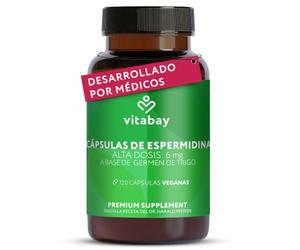 Vitabay Espermidina 6 mg alta dosis - 120 cápsulas veganas - germen trigo | extracto de germen de trigo 8:1 fermentado - 1 cápsula al día - 4 meses - analizado en Alemania - sin aditivos