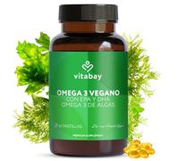 Vitabay Omega 3 Vegano 60 Cápsulas - 1100 mg aceite de algas con vitamina E - DHA 600 mg & EPA 300 mg - alta concentración - analizado en laboratorio en Alemania - sin aditivos - calidad natural