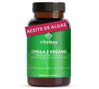 Vitabay Omega 3 Vegano DHA 600 + EPA 300 mg - 60 cápsulas aceite de algas | más de 80 % omega-3 - cápsulas pequeñas sin sabor a pescado - con vitamina E - analizado en Alemania - 30 días