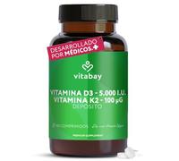 Vitabay Vitamina D3 5.000 UI + K2 100 µg Depot - 180 comprimidos veganos | 1 comprimido cada 5 días = 1.000 UI/día - D3 vegana de liquen + K2 MK-7 all-trans - analizado en Alemania - sin aditivos