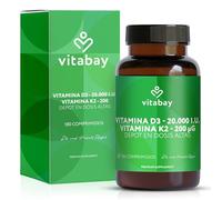 Vitabay Vitamina D3 K2 20.000 UI - 180 Comprimidos Vitamina D Vegana y Alta Dosificada - Vit D3 K2 con MK-7 Probada en Laboratorio - Favorece el Sistema Inmune, Huesos, Músculos y Dientes