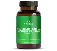Vitabay Vitamina D3 + K2 Depot - 180 comprimidos veganos - alta dosificación - 5000 UI vitamina D3 con K2 MK7 all-trans - sin aditivos - vegano y probado en Alemania - reserva 18 meses