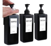 VITACHY 3 Uds Dispensador Negro Jabon Ducha Pared Sin Taladro Adhesivo. Botes Rellenables Dosificador Jabonera Gel Champu con Soporte. Wall Soap Shower Dispenser
