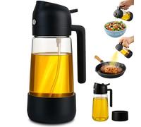 Vitachy Aceitera 2 en 1 con Pulverizador y Dispensador de Vidrio 470ml - Spray Aceite Cocina para Freidora de Aire con Base de Silicona Antideslizante y Antigolpes - Vinagrera Antigoteo y Rellenable