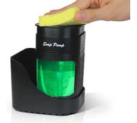 VITACHY Dispensador de Jabón Cocina 2 en 1 con Organizador Fregadero, Dosificador Jabón Lavavajillas Manual de Gran Capacidad 450ml, Soporte Estropajo y Bayeta Ergonómico para Artritis, Negro