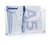 VITAdisplays Soporte para folletos de mesa DIN A5 como soporte para folletos en formato horizontal, soporte transparente para folletos y soporte para folletos de mesa, 1 unidad