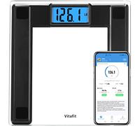 Vitafit 250kg Bascula de Baño Digital, Balanza Bluetooth Inteligente con App, Bascula Electrónica Monitores con de Peso y IMC, Vidrio Templado de 8 mm con Plataforma Extra Ancha, Negro