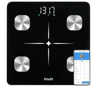 Vitafit Bascula de Baño, Alta Precisión de 0,05kg por Nuestra Fábrica Profesional Desde 2001, Bascula Grasa Corporal y Muscular Inteligente App 13 Composición de Corporal Peso IMC, 180kg, LED, Negro