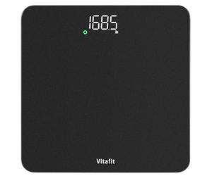 Vitafit Bascula de Baño, Precisión 0,05kg por Nuestra Fábrica Básculas Profesional Desde 2001, Balanza Peso Corporal LED y Step-On, 3*AAA Incluidas, 182kg, Spray Plata Negro