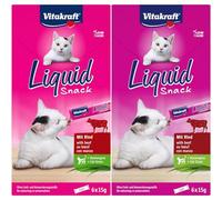 Vitakraft 23521 - Merienda líquida con Carne de Res y Hierba de Gato, 1 Paquete con 6 Bolsas de 15 gr, Total 90 gr (Paquete de 2)