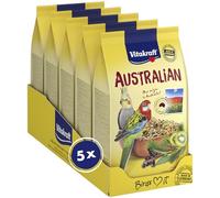 Vitakraft Australian, Comida para pájaros para periquitos Grandes, con vitaminas y minerales, con guijarros estomacales para favorecer la función estomacal, sin azúcar añadido (5X 750g)