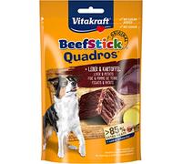Vitakraft Beef Stick Quadros, golosina perro, hígado, patata (1x 70g) | snack perro extra cárnico, pequeños rombos, premio y entrenamiento, ahumado madera haya, sin azúcares añadidos