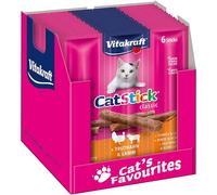 Vitakraft Cat Stick Classic, golosinas para gatos, stick con carne, con pavo y cordero, tamaño stock, sin azúcar añadido (10x 36g)