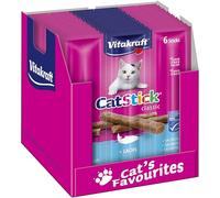 Vitakraft Cat Stick Classic, golosinas para gatos, stick de carne, con salmón, tamaño tienda, sin azúcar añadido (10x 36g)