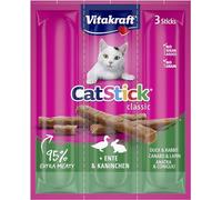Vitakraft Cat Stick Classic - Snack para Gatos, Barritas de Pato y Conejo, Envase de 3 sticks de 6 g